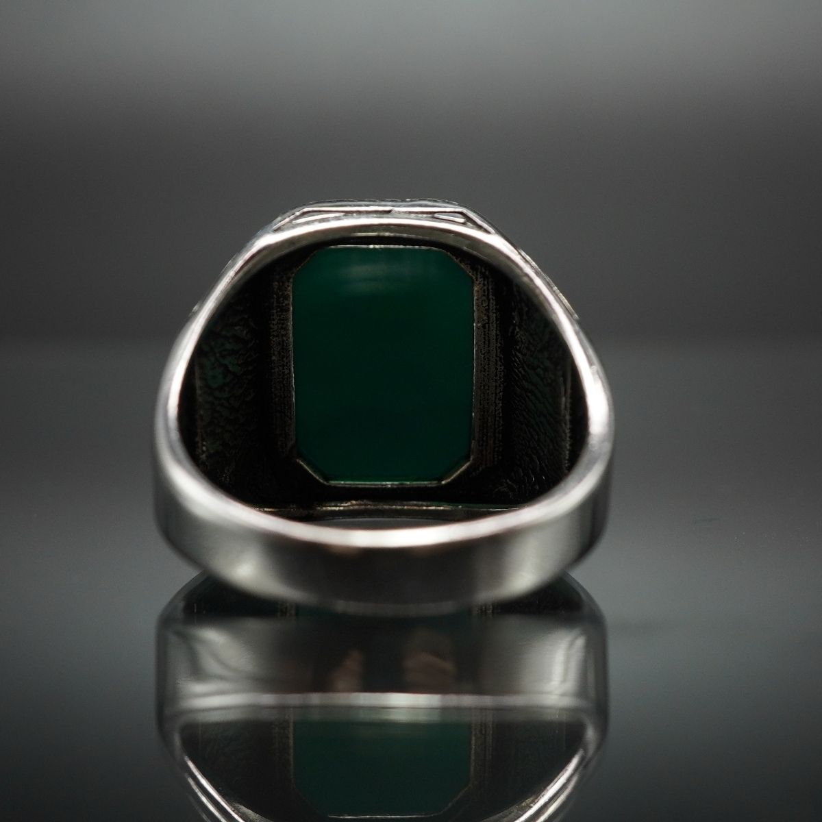 GREEN AGATE GEMSTONE HANDMADE RING FOR MEN IN SILVER