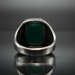 GREEN AGATE GEMSTONE HANDMADE RING FOR MEN IN SILVER