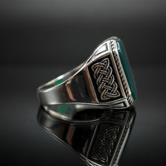 GREEN AGATE GEMSTONE HANDMADE RING FOR MEN IN SILVER