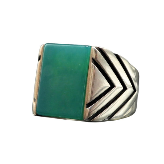 GREEN AGATE STONE 925 STERLING SILVER RING FOR MEN