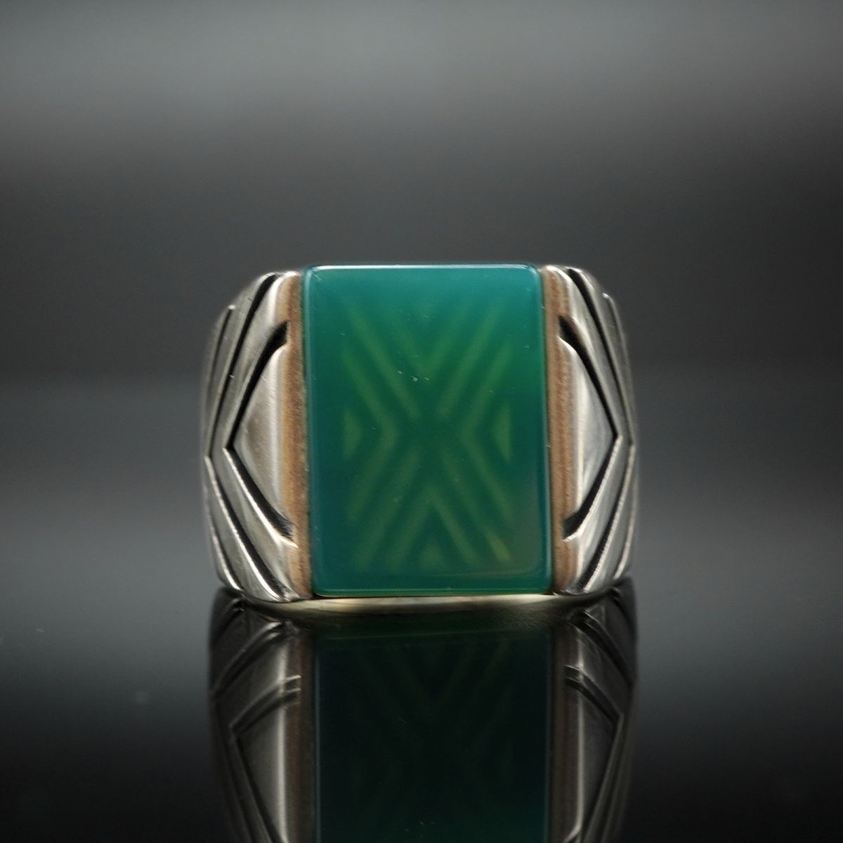 GREEN AGATE STONE 925 STERLING SILVER RING FOR MEN
