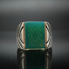 GREEN AGATE STONE 925 STERLING SILVER RING FOR MEN