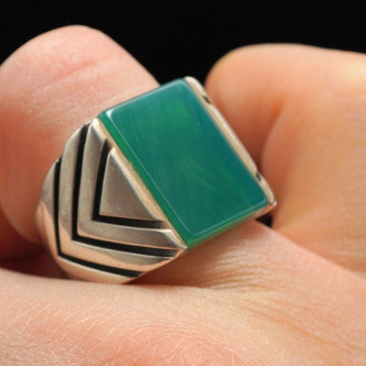 GREEN AGATE STONE 925 STERLING SILVER RING FOR MEN
