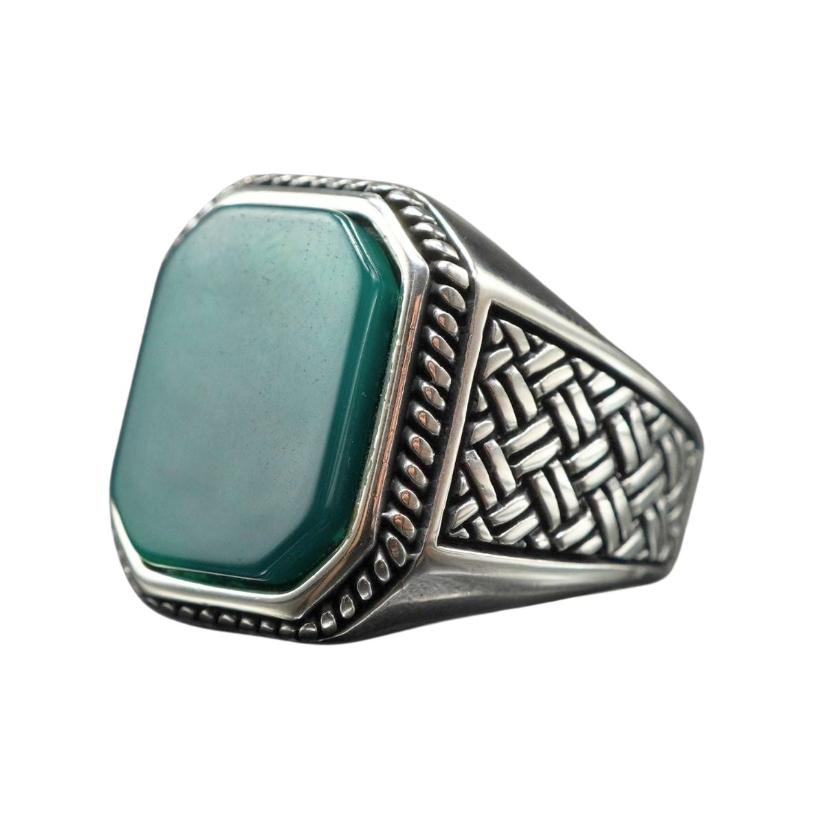GREEN AGATE 925 STERLING SILVER RING FOR MEN