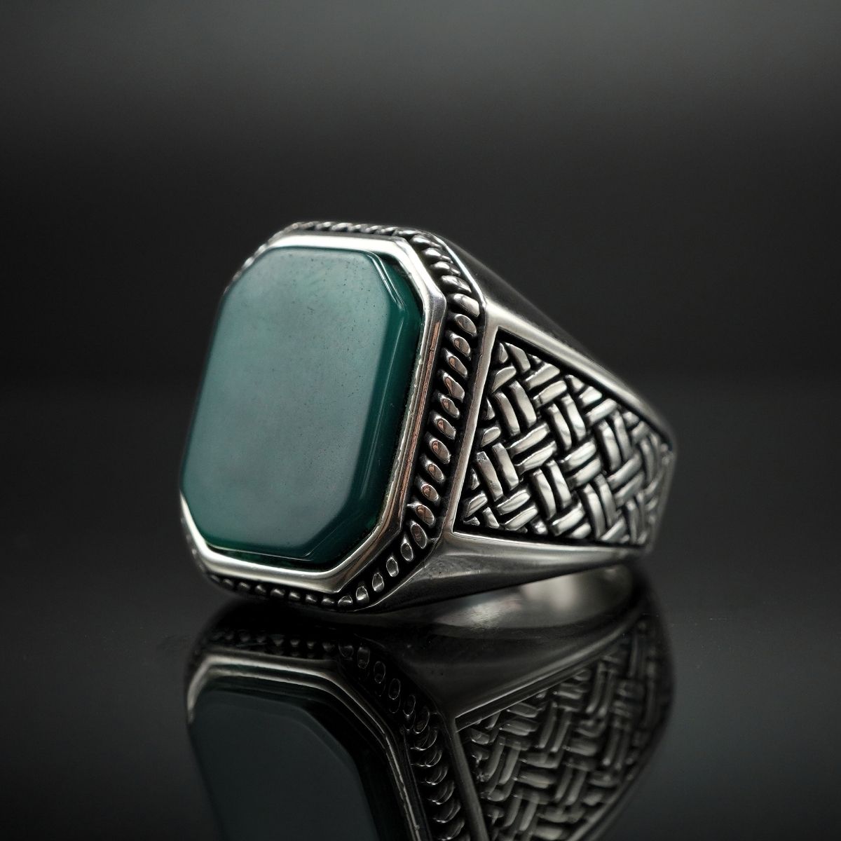 RING GREEN AGATE GEMSTONE 925 STERLING SILVER 