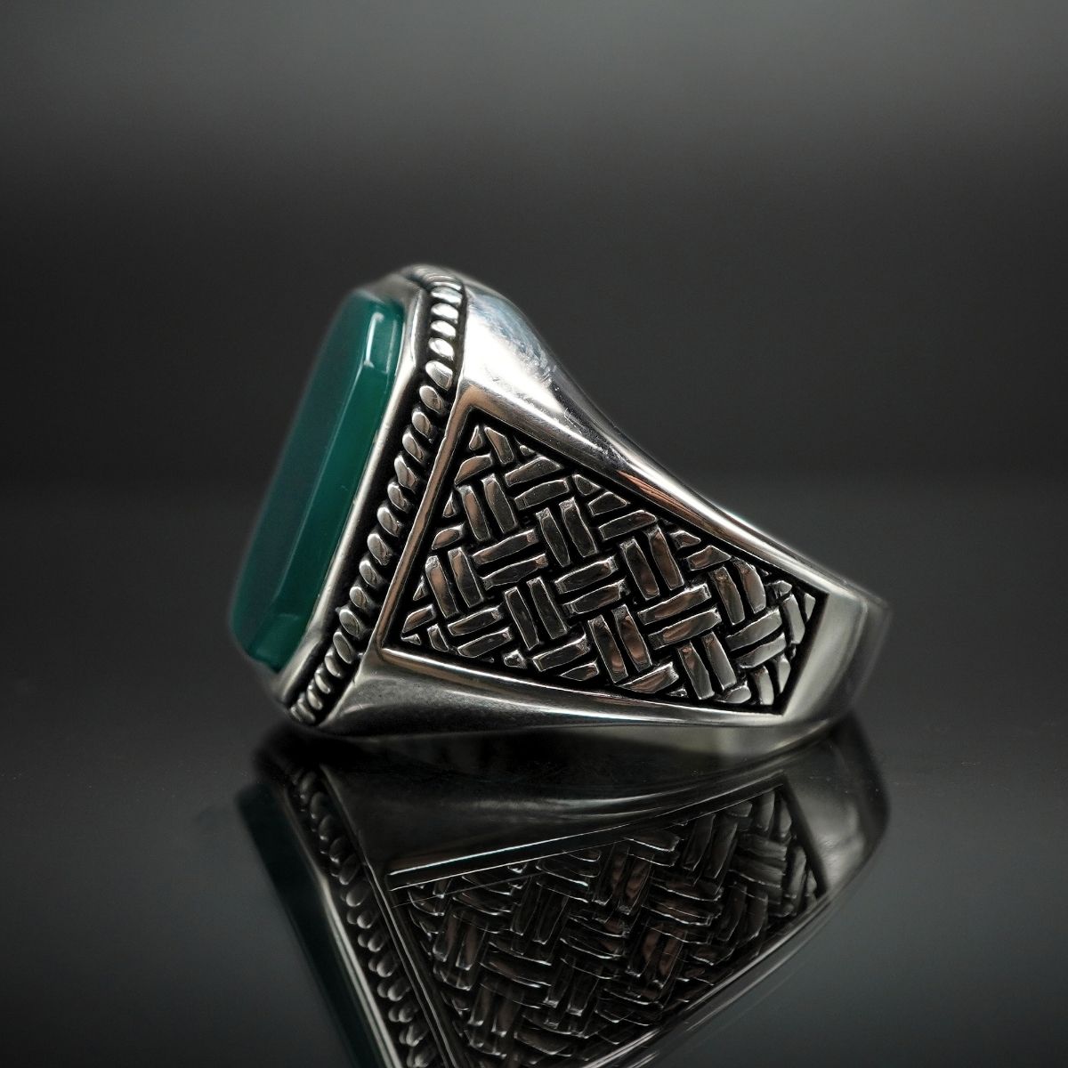 GREEN AGATE 925 STERLING SILVER RING FOR MEN