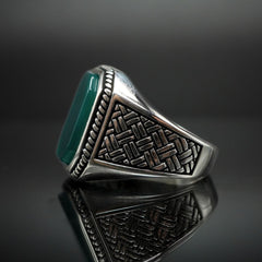 GREEN AGATE 925 STERLING SILVER RING FOR MEN