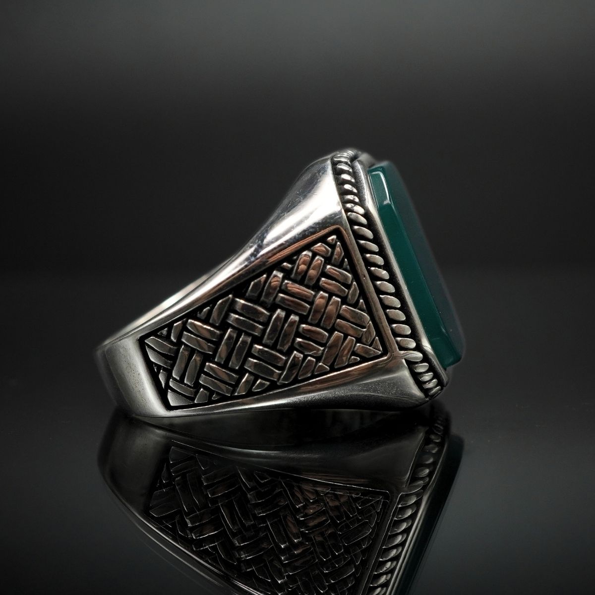 GREEN AGATE 925 STERLING SILVER RING FOR MEN