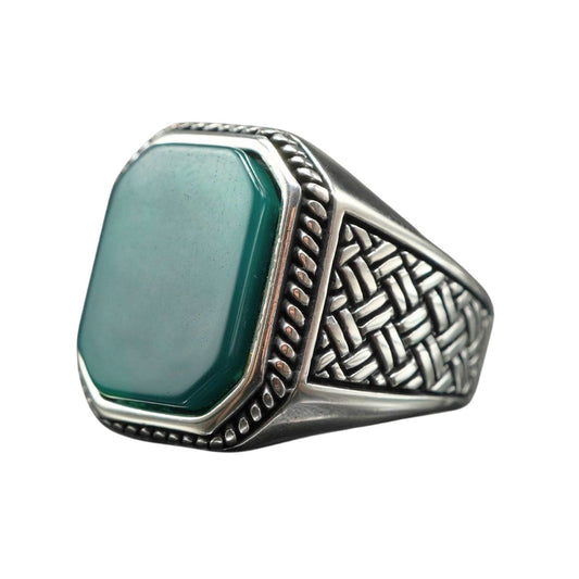 GREEN AGATE 925 STERLING SILVER RING FOR MEN