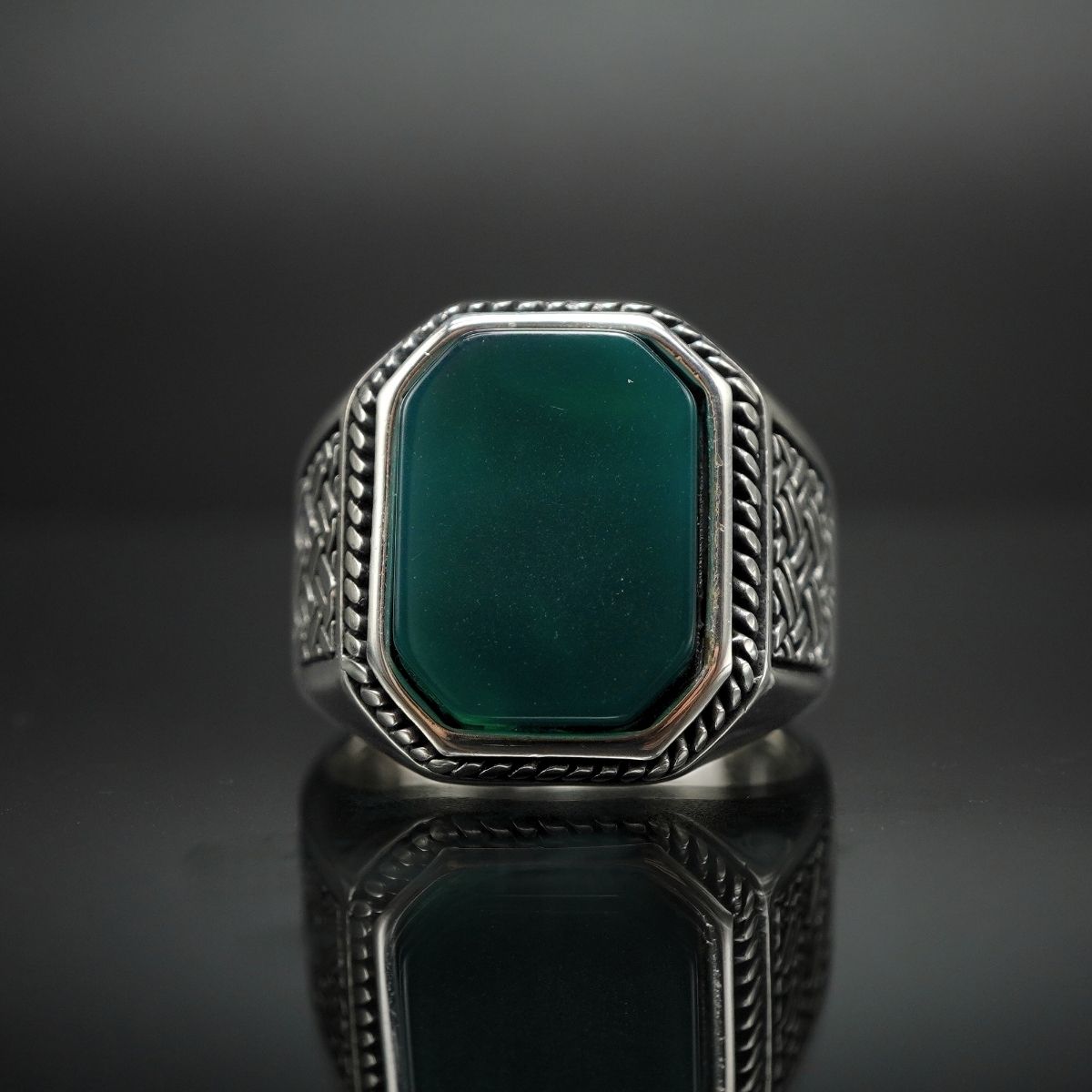 GREEN AGATE 925 STERLING SILVER RING FOR MEN