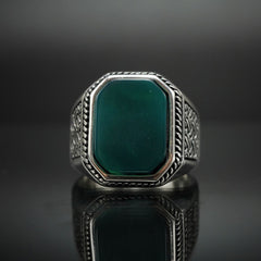 GREEN AGATE 925 STERLING SILVER RING FOR MEN