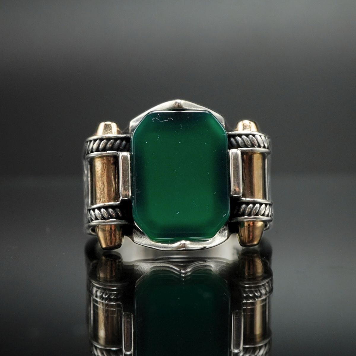 GREEN AGATE 925 STERLING SILVER RING FOR MEN