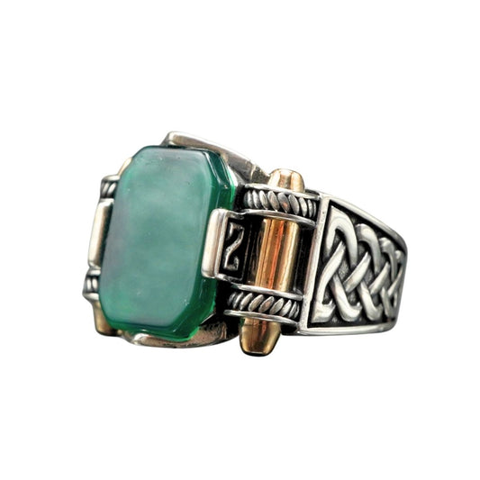 GREEN AGATE 925 STERLING SILVER RING FOR MEN
