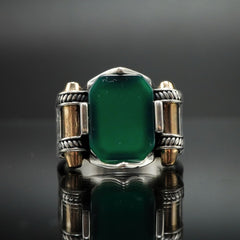 GREEN AGATE 925 STERLING SILVER RING FOR MEN