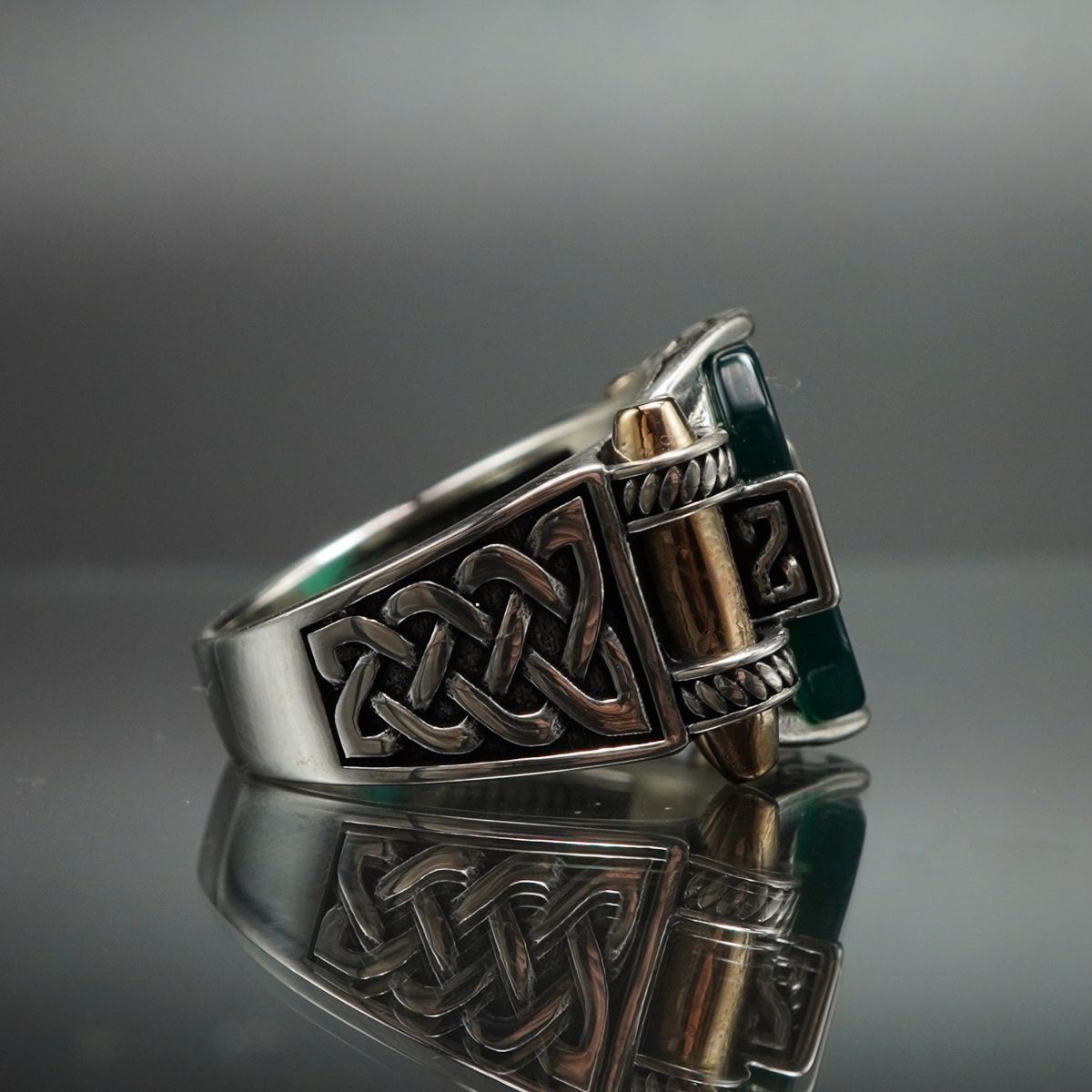 GREEN AGATE 925 STERLING SILVER RING FOR MEN