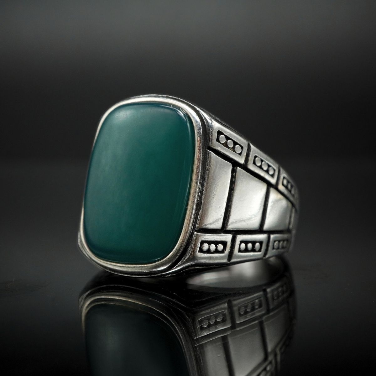 CLASSIC GREEN 925 SILVER HANDMADE RING FOR MEN