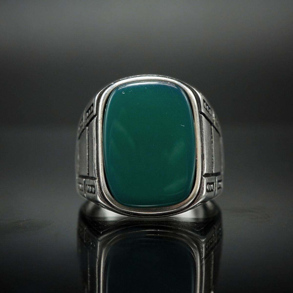 GREEN AGATE GEMSTONE 925 STERLING SILVER RING