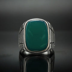 GREEN AGATE GEMSTONE 925 STERLING SILVER RING
