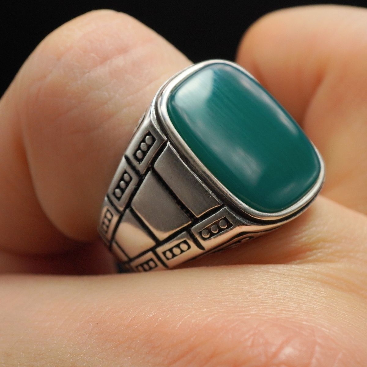 GREEN AGATE GEMSTONE 925 STERLING SILVER RING