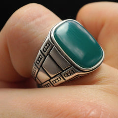 GREEN AGATE GEMSTONE 925 STERLING SILVER RING
