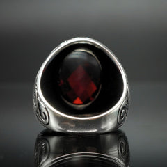 HANDENGRAVED SILVER MEN RING IN RUBY