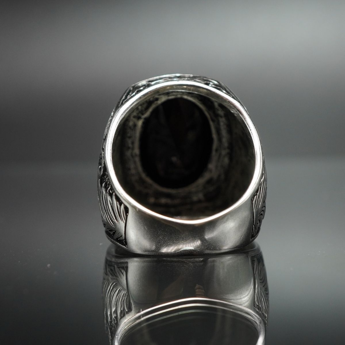 HANDENGRAVED ONYX GEMSTONE 925 STERLING SILVER RING FOR MEN