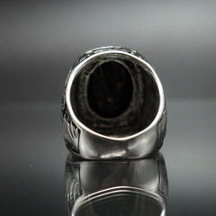 HANDENGRAVED ONYX GEMSTONE 925 STERLING SILVER RING FOR MEN