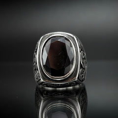 HANDENGRAVED ONYX GEMSTONE 925 STERLING SILVER RING FOR MEN