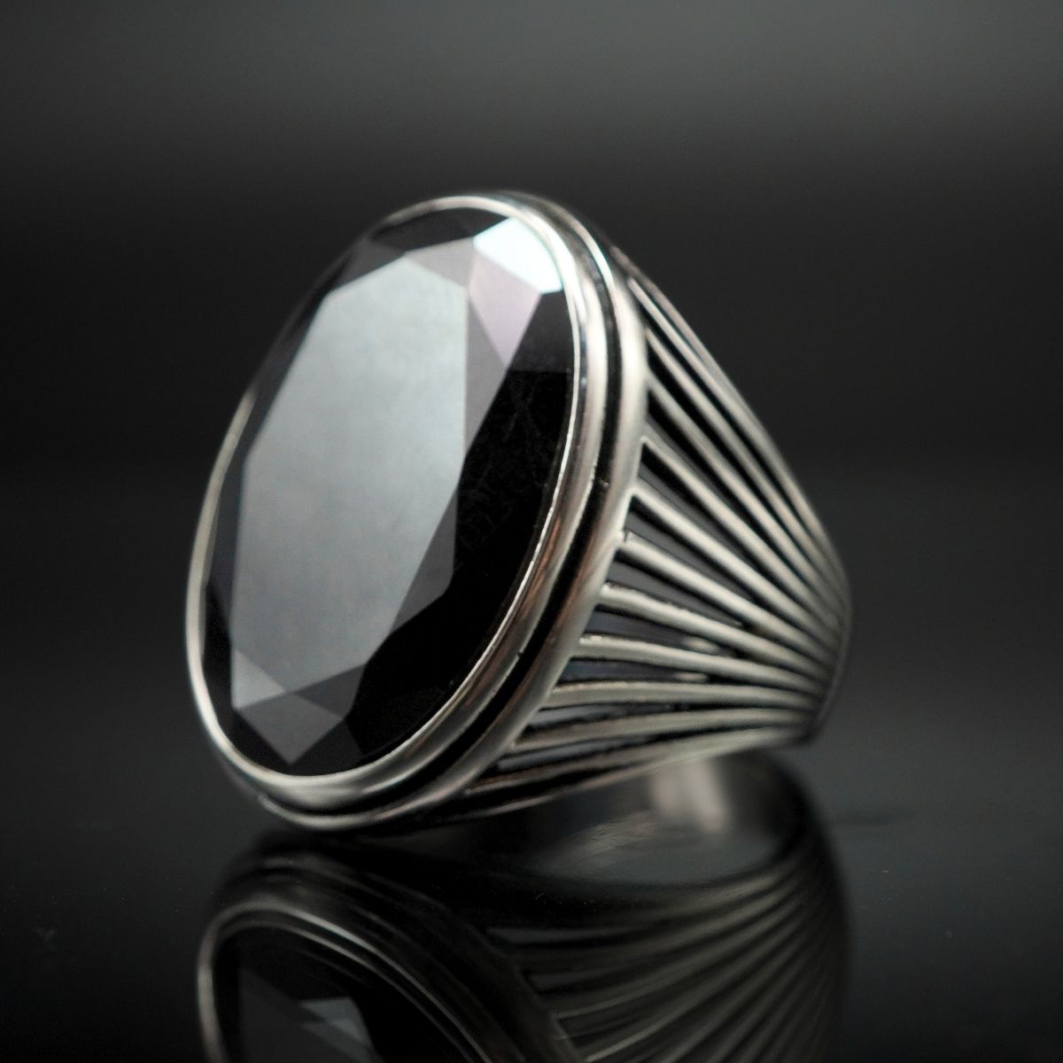 LARGE BLACK ONYX GEMSTONE RING FOR MEN