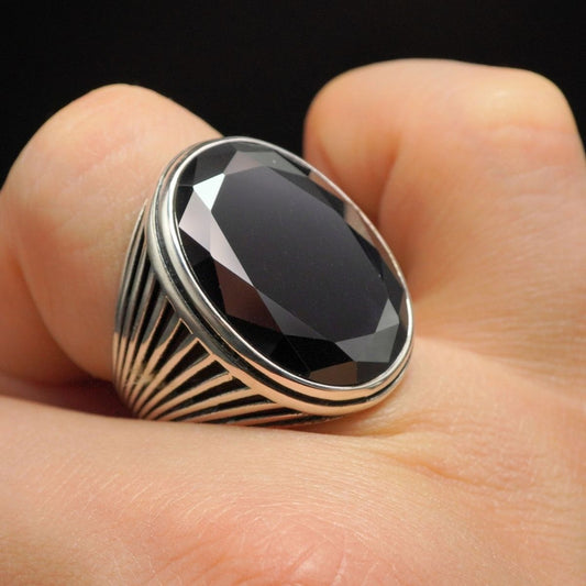 LARGE BLACK ONYX GEMSTONE RING FOR MEN