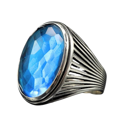 LARGE SILVER RING FOR MEN IN AQUAMARINE