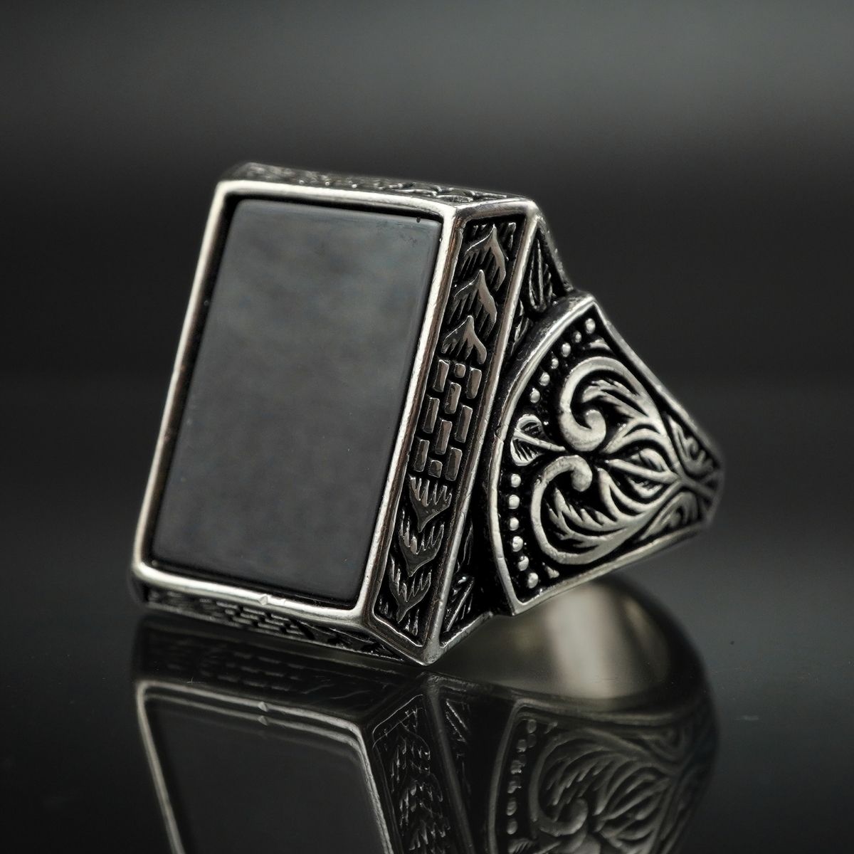 LARGE BLACK ONYX GEMSTONE 925 STERLING SILVER RING FOR MEN
