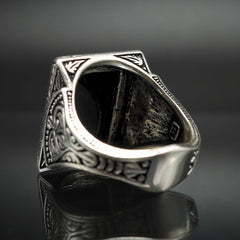 LARGE BLACK ONYX GEMSTONE 925 STERLING SILVER RING FOR MEN