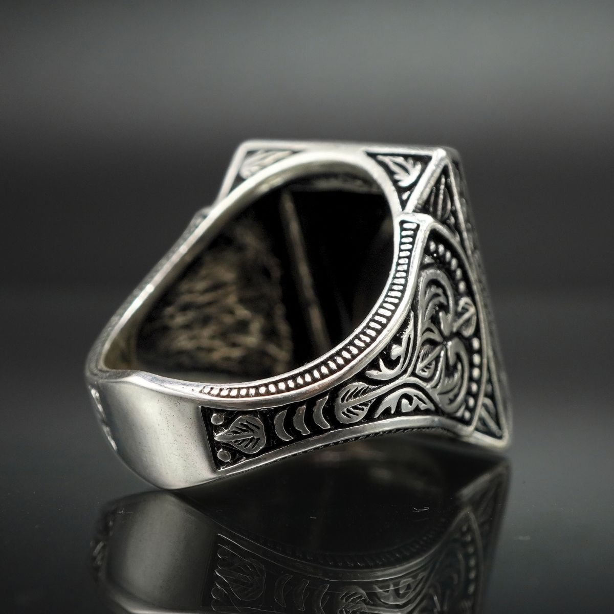 LARGE BLACK ONYX GEMSTONE 925 STERLING SILVER RING FOR MEN