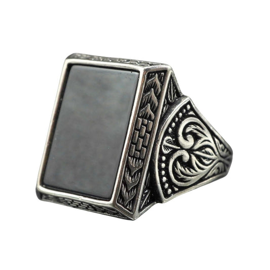 LARGE BLACK ONYX GEMSTONE 925 STERLING SILVER RING FOR MEN