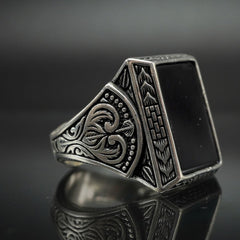 LARGE BLACK ONYX GEMSTONE 925 STERLING SILVER RING FOR MEN
