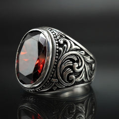 MEN HANDMADE 925 STERLING SILVER RED RUBY GEMSTONE