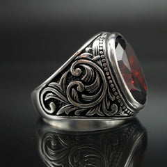 MEN HANDMADE 925 STERLING SILVER RED RUBY GEMSTONE