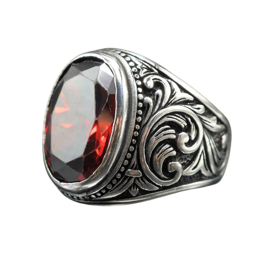 MEN HANDMADE 925 STERLING SILVER RED RUBY GEMSTONE