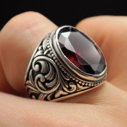 MEN HANDMADE 925 STERLING SILVER RED RUBY GEMSTONE