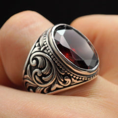 MEN HANDMADE 925 STERLING SILVER RED RUBY GEMSTONE