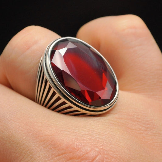 LARGE RED RUBY GEMSTONE RING FOR MEN