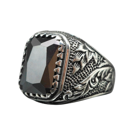 MEN HANDMADE SILVER RING IN BLACK ONYX