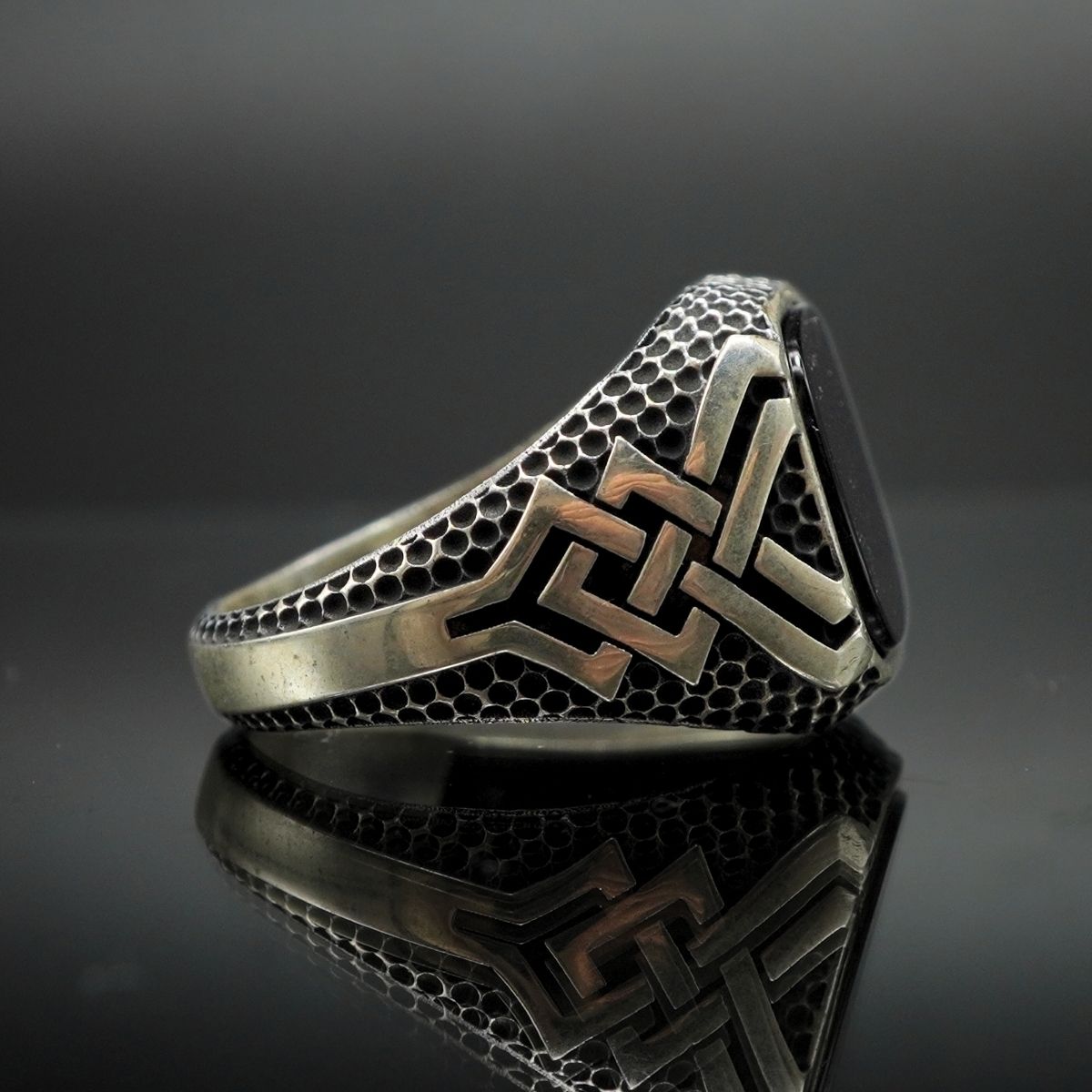BLACK ONYX RING FOR MEN IN 925 SILVER