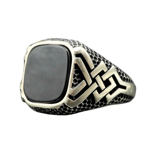 BLACK ONYX RING FOR MEN IN 925 SILVER