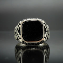 BLACK ONYX RING FOR MEN IN 925 SILVER