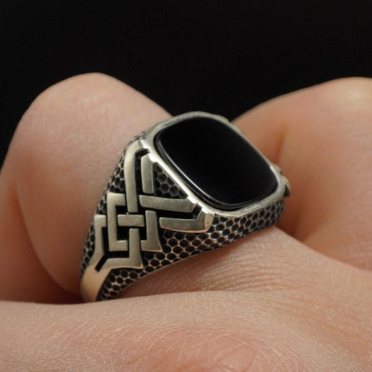 BLACK ONYX RING FOR MEN IN 925 SILVER