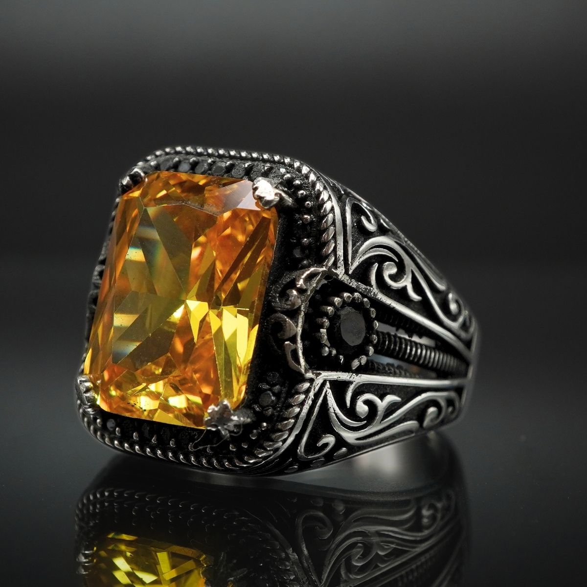 TURKISH HANDMADE YELLOW CITRINE STONE RING IN 925 STERLING SILVER