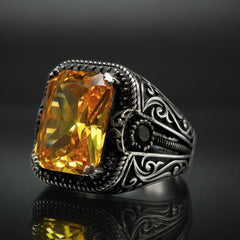 TURKISH HANDMADE YELLOW CITRINE STONE RING IN 925 STERLING SILVER