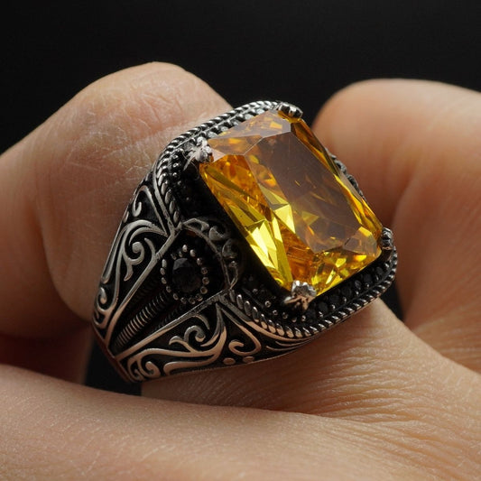 CITRINE 925 STERLING SILVER HANDMADE RING FOR MEN
